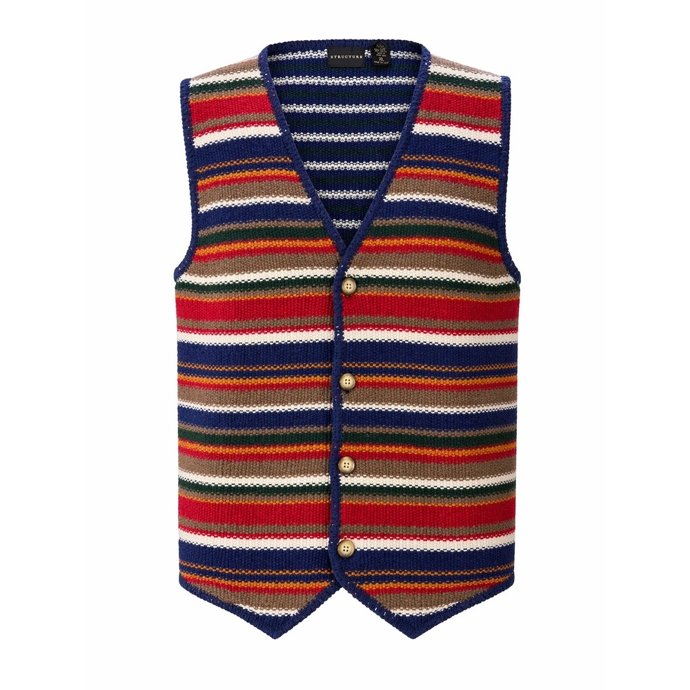 Structure Sweater Vest Mens XL Multicolor‎ Striped Knit Button V Neck Retro